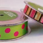2 Mtrs X Pink And Green Reversible Dots Satin..