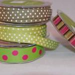 2 Mtrs X Pink And Green Reversible Dots Satin..
