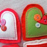 Three Felt Heart Decorations. Christmas..